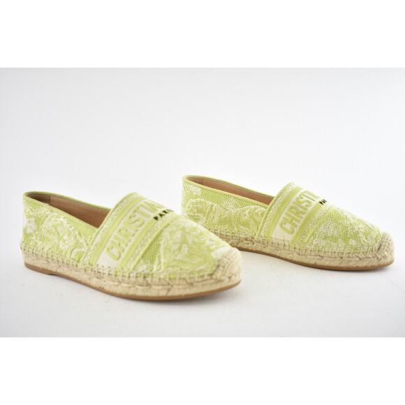 Dior Granville Toile De Jouy Embroidered Lime Green Logo Espadrille Flat 35.5 - Picture 5 of 12